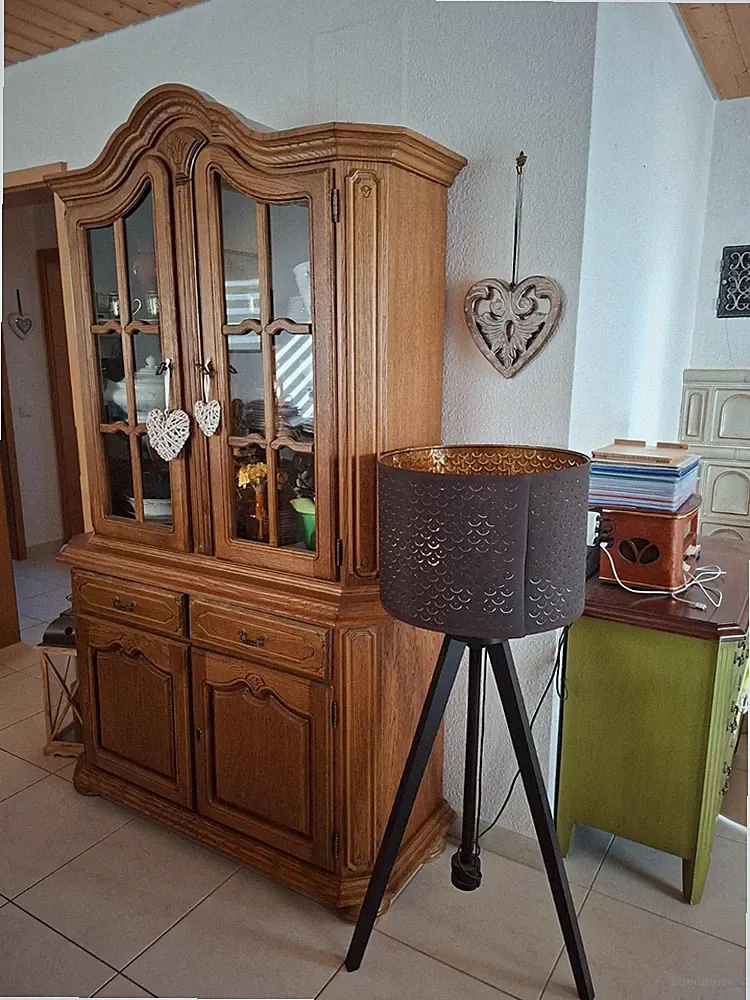 Vitrine mit Unterschrank Antik Eiche rustikal mit Glastüren