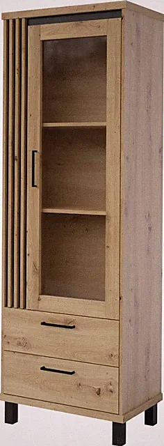 Vitrine NADIA ND2 Schrank 57x195x42 cm Wohnzimmerschrank 1 Tür 2 Schubladen
