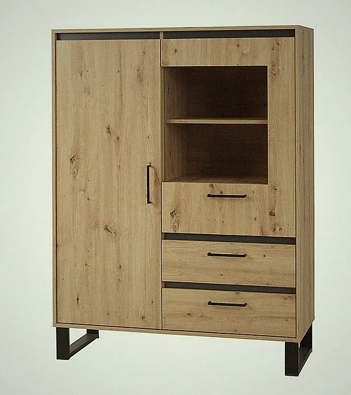 Vitrine NEWADA NW6 Wohnzimmerschrank 115x150x41cm 2 Türen 2 Schubladen