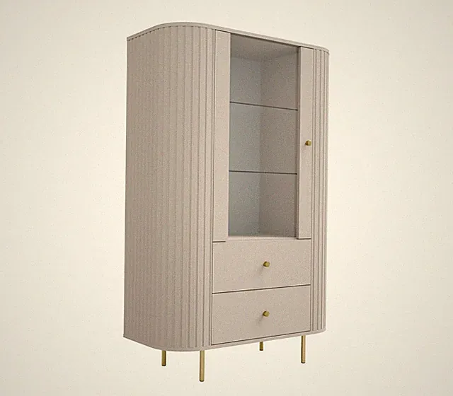 Vitrine OVALIO 1 türiger Vitrinenschrank mit 2 Schubladen Sandbeige Wohnzimmer