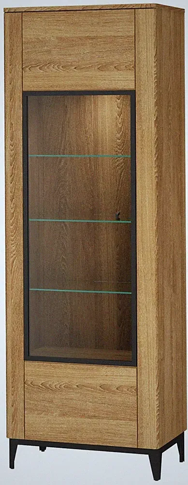 Vitrine PORTO10 Schrank Wohnzimmerschrank 75x200x42cm Vitrinenschrank Holz Eiche