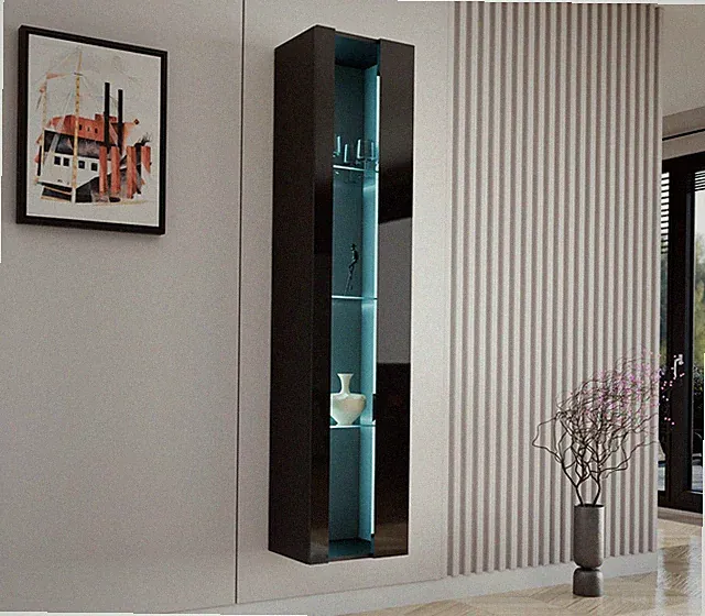 Vitrine Rack New 180 Hängeschrank Regal mit Glasböden LED Schwarz NEU