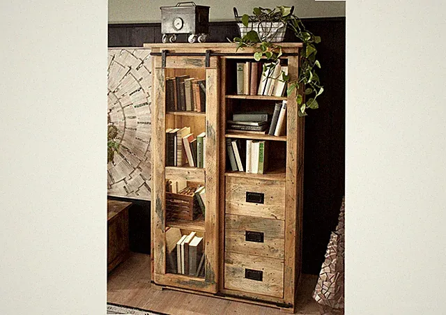 Vitrine RAILWAY #126 Wohnzimmerschrank Mehrzweckschrank Mango 100x45x175