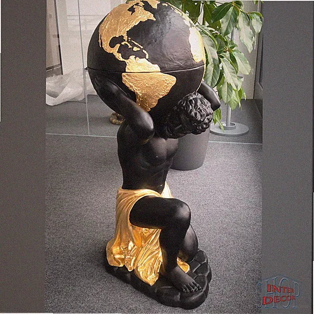Vitrine Regal Globusbar Minibar ATLAS Globus Welt Griechischer Skulptur Figur