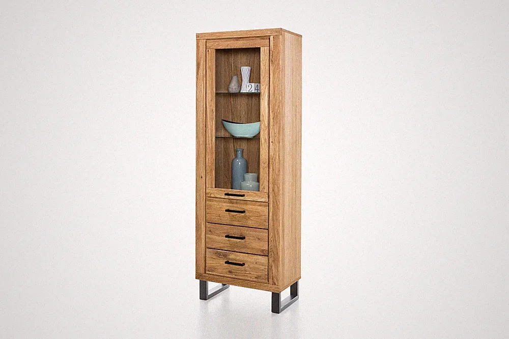 Vitrine Regal Tina in Wildeiche geölt Teilmassiv Breite 67cm Höhe 200cm Schrank