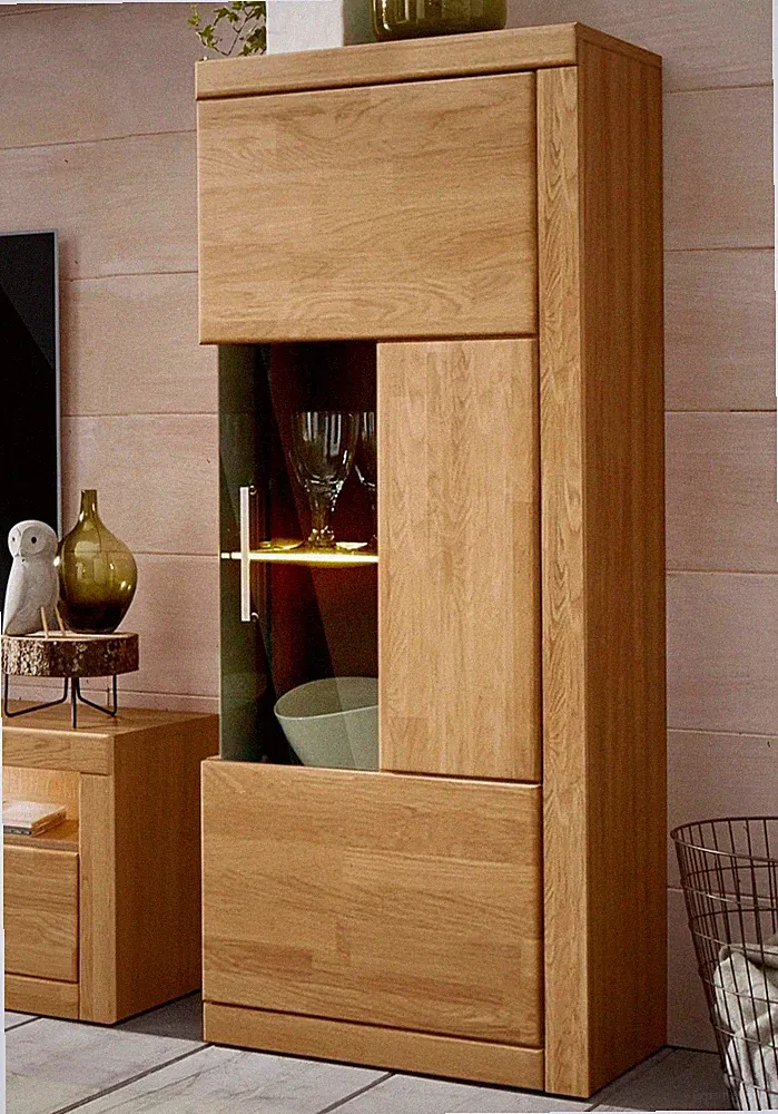 Vitrine Ribe Stauraumvitrine Highboard Kommde Eiche Teilmassiv H.125cm Regal