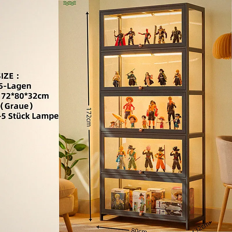 Vitrine Sammlervitrine Vitrinenschrank Acrlyvitrine /LED Beleuchtung 4/5Ebenen