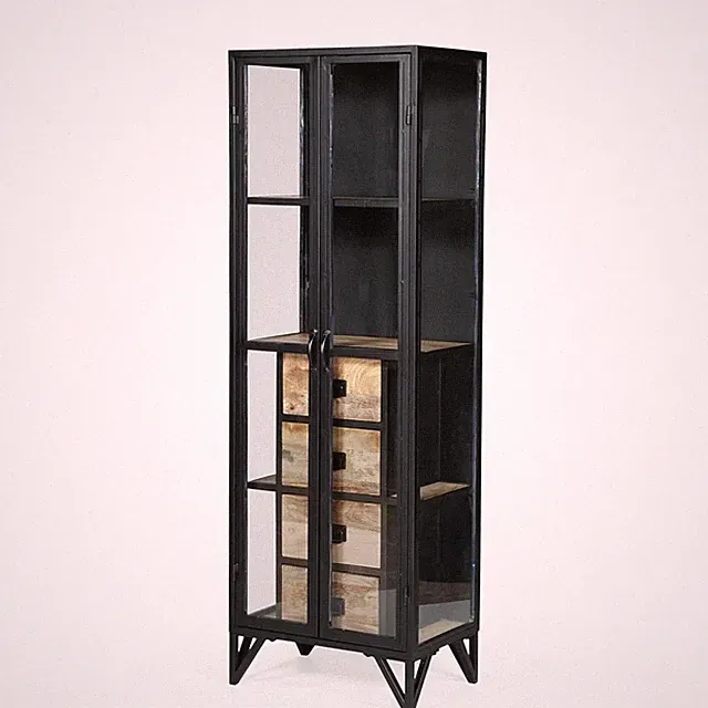 Vitrine schmal Eisen Glas schwarz BARBAR Glasvitrine Mangoholz Industrial Style