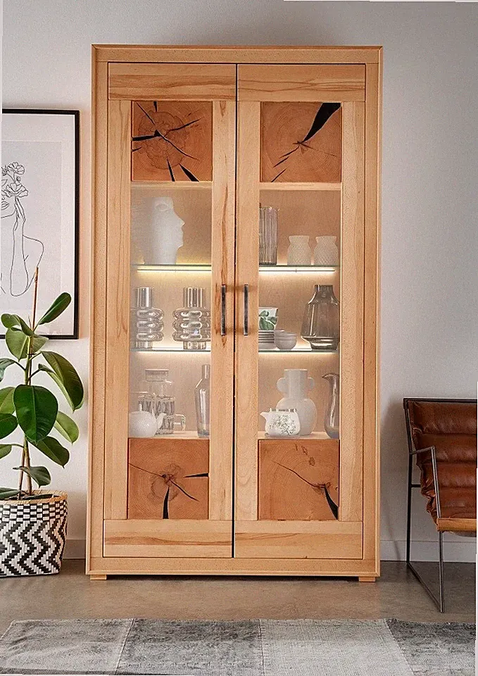 Vitrine Schrank 110x201cm Massivholz Buche Kernbuche geölt NEU OVP!!!