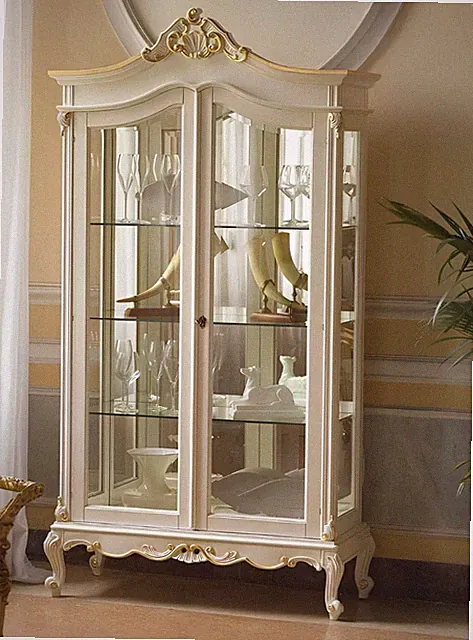 Vitrine Schrank Vitrinen Wohnzimmer Schau Schränke Design Barock Rokoko Weiß neu
