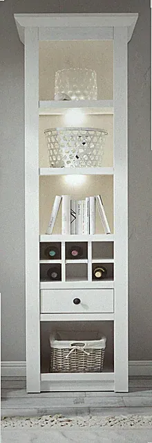 Vitrine Schrank weiß Pinie Landhaus mit Wein Flaschen Regal Wohn Esszimmer Hooge