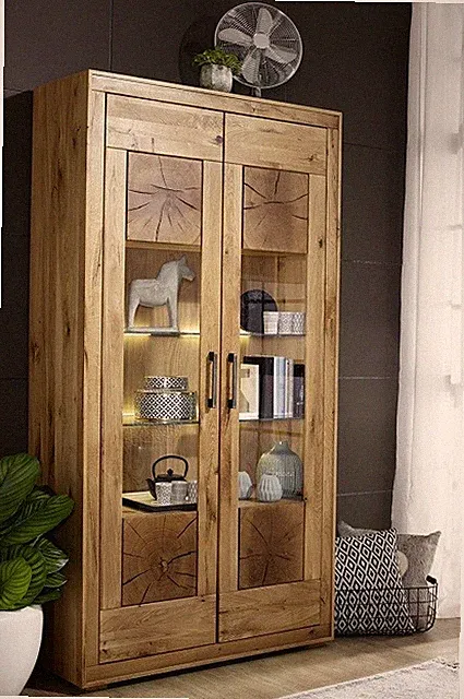 Vitrine Schrank Wildeiche Eiche 106x201cm massiv geölt Holz NEU OVP!!!