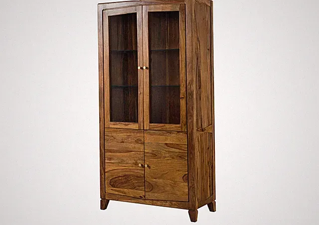 Vitrine Sheesham 100x45x200 braun lackiert ANCONA #135