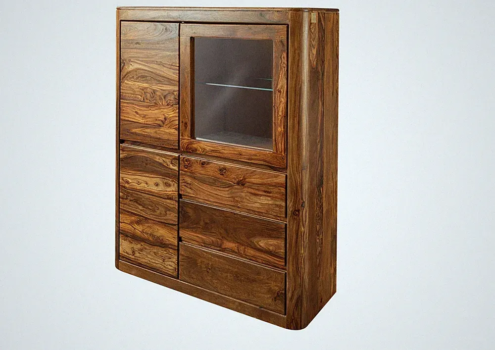 Vitrine Sheesham 109x40x145 walnuss gewachst TORONTO #209