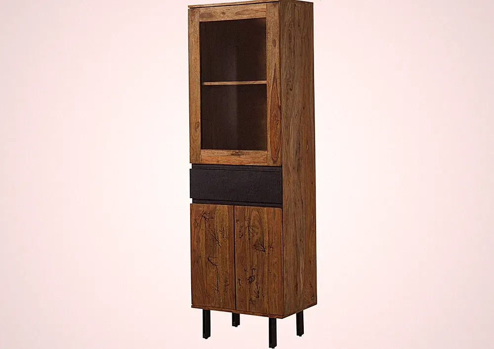 Vitrine Sheesham 60x40x190 natur unbehandelt LICHTENBERG #105