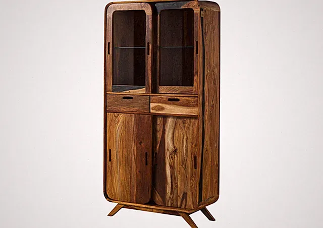 Vitrine Sheesham 90x40x180 dunkelbraun lackiert MAILAND #215