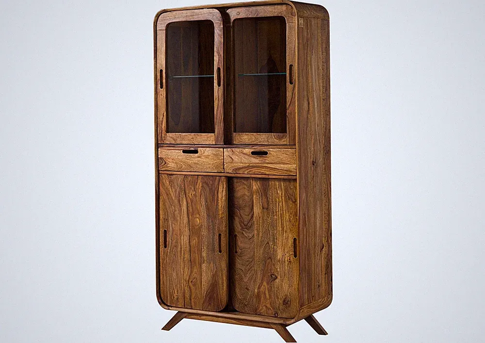 Vitrine Sheesham 90x40x180 hellbraun lackiert MAILAND #115