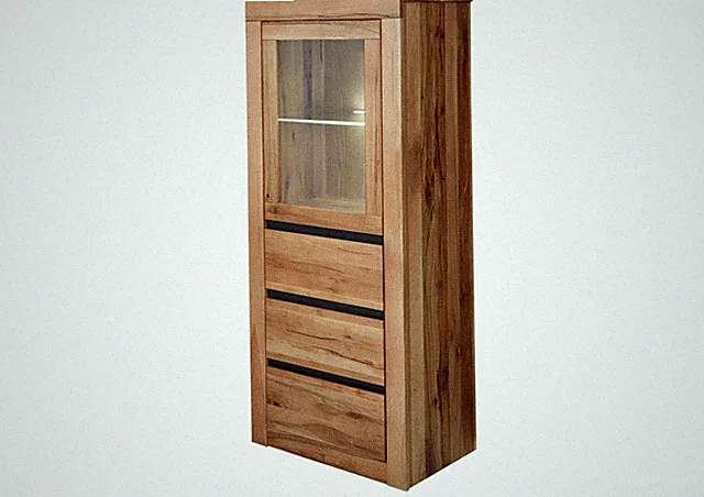 Vitrine Soft-Close Highboard schmal Rissoptik - Massivholz Wildeiche / Zerreiche
