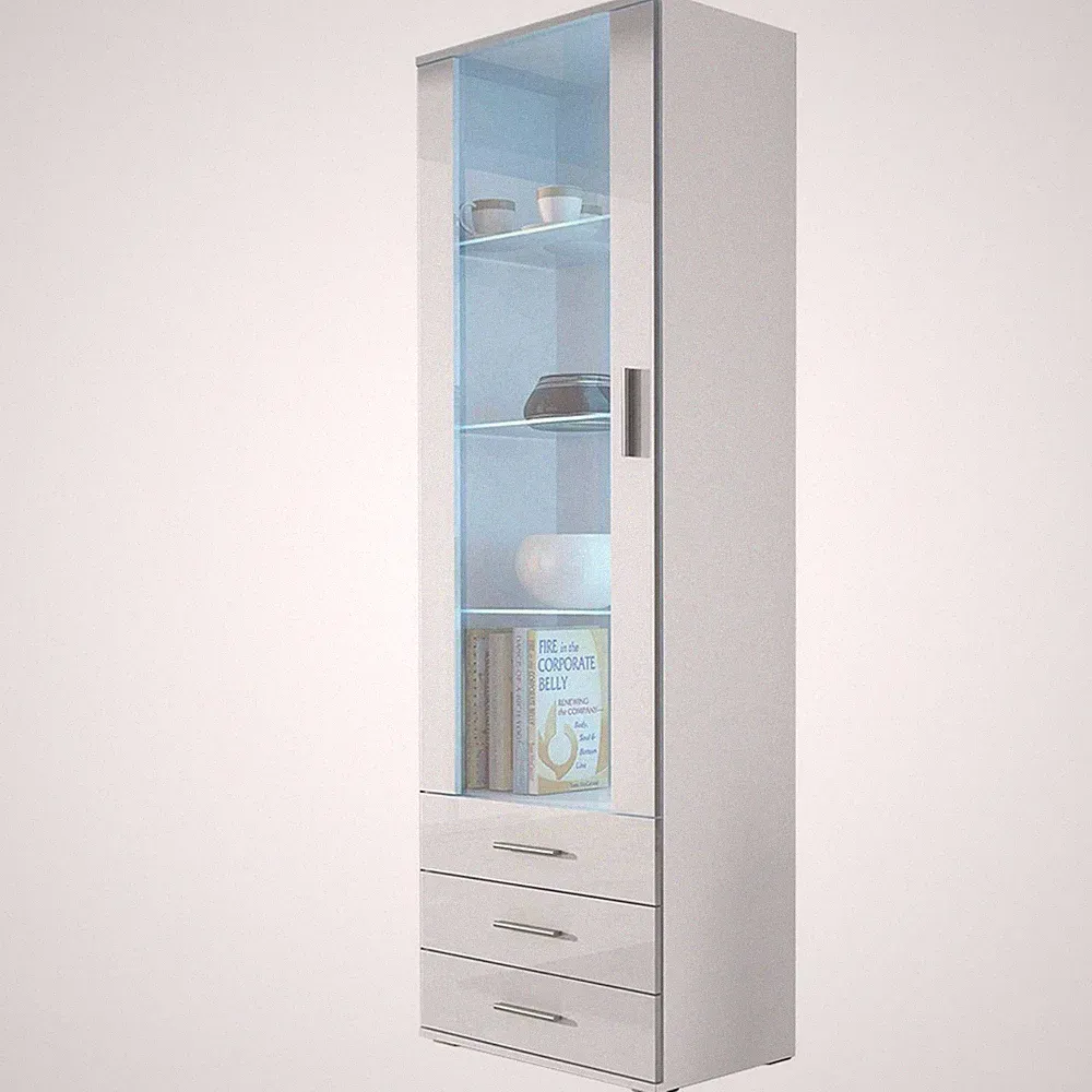 Vitrine SOHO S1 Vitrinenschrank mit Led 1 Tür 3 Schubladen Schrank Wohnzimer