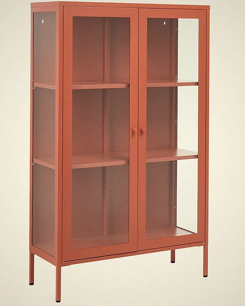 Vitrine Stahl goldbraun mit 2 Glastüren Metallschrank Industrie-Design Nash