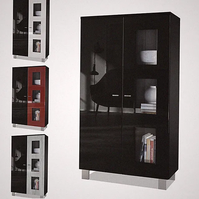 Vitrine Standvitrine Kommode Hochschrank Denjo in Schwarz matt