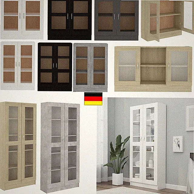 Vitrine Standvitrine Kommode Hochschrank Sideboard Glas Holz Retro skandinavisch