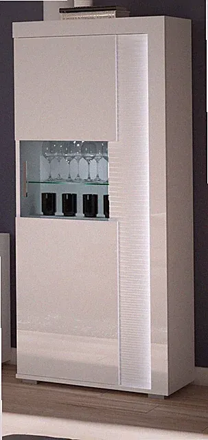 Vitrine Stauraumvitrine weiß Hochglanz Midi Schrank mit LED Soft-Close Sunroof
