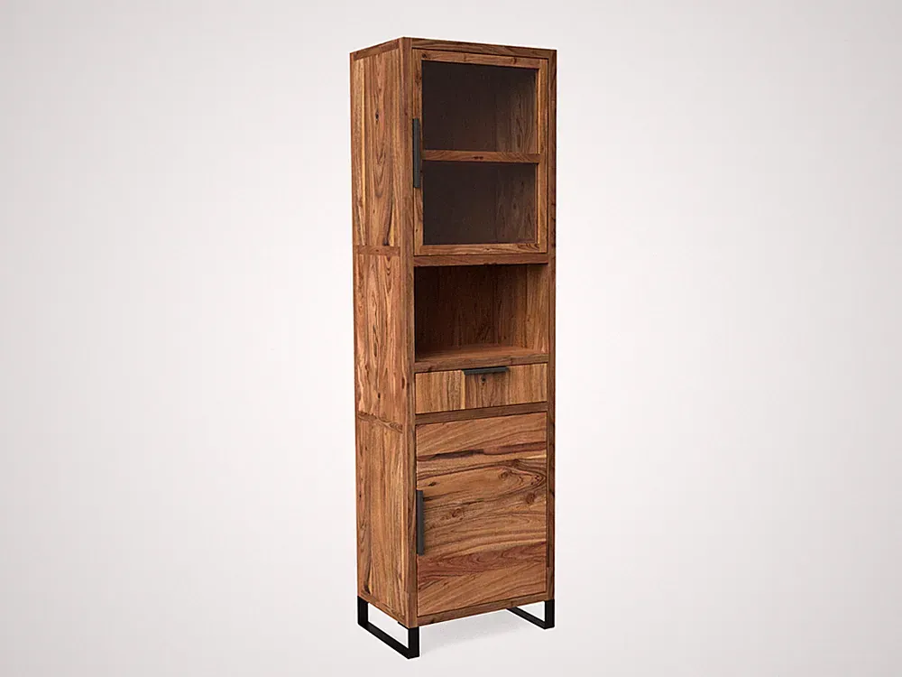 Vitrine Sydney massiv Holz Akazie hell Hochschrank Wohnzimmer Möbel