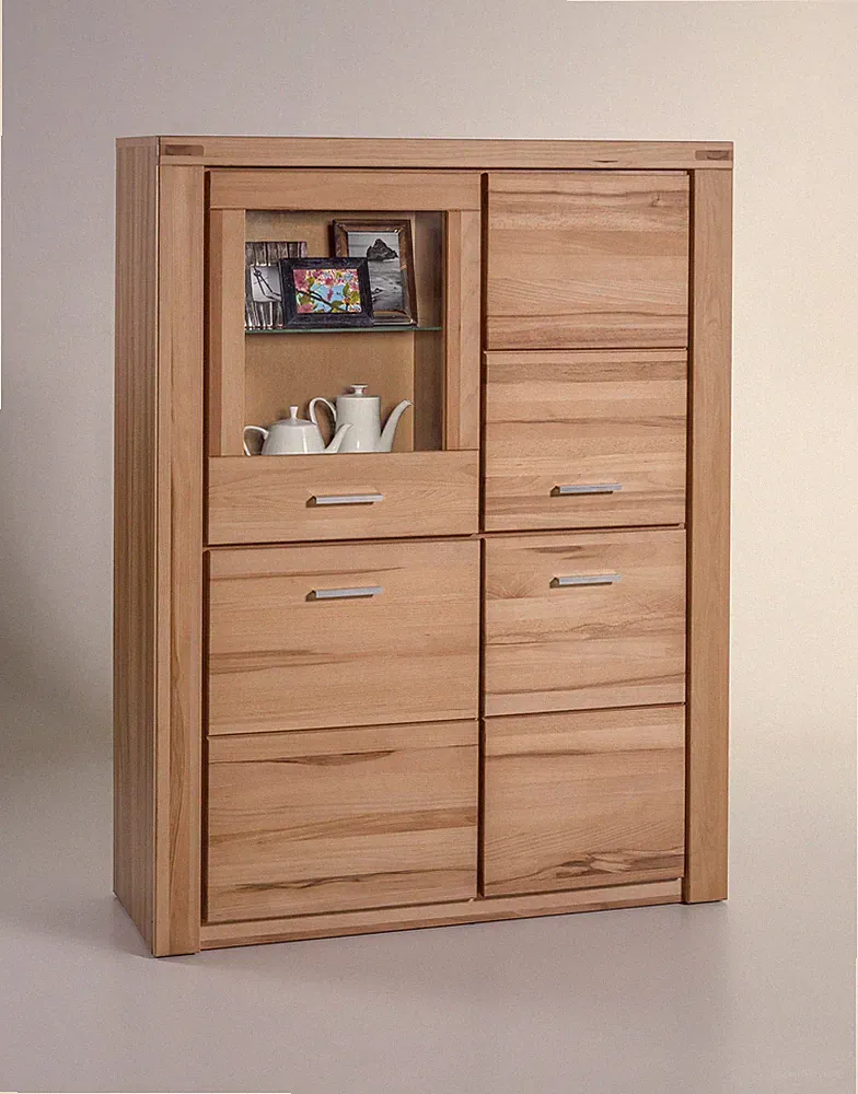 Vitrine Tabea Highboard in Kernbuche geölt Teilmassiv Breite 110cm Höhe 140cm