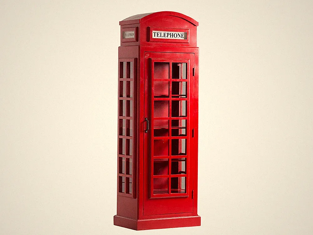 Vitrine Telefonzelle rot Glasschrank Barschrank Bücherregal Holz Unikat London