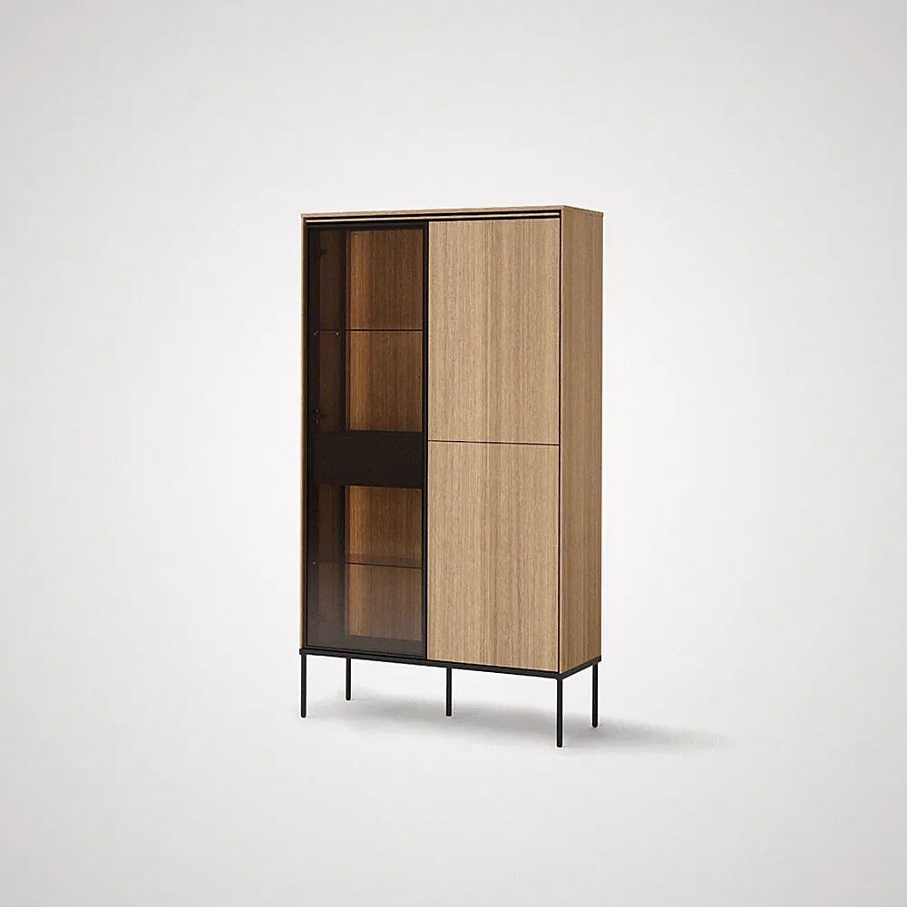 Vitrine VISSO VI-01 mit Beleuchtung Eiche linear 91x158x34 cm