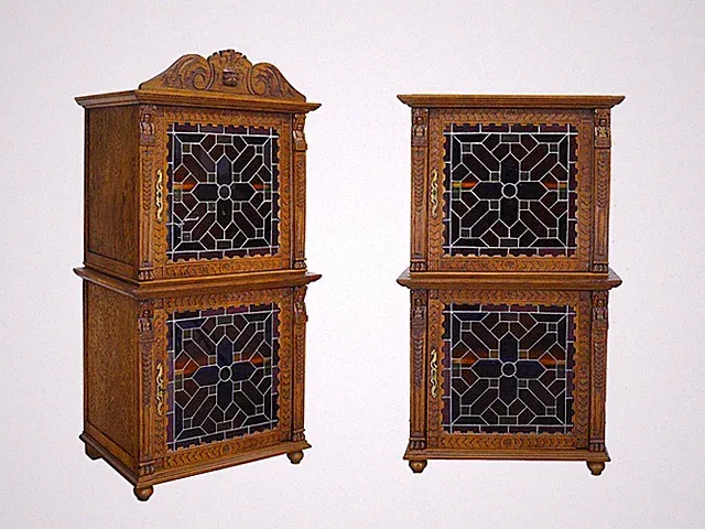 Vitrine Vitrinenschrank Remix Antik Gründerzeit bunte Bleiverglasung (11267)