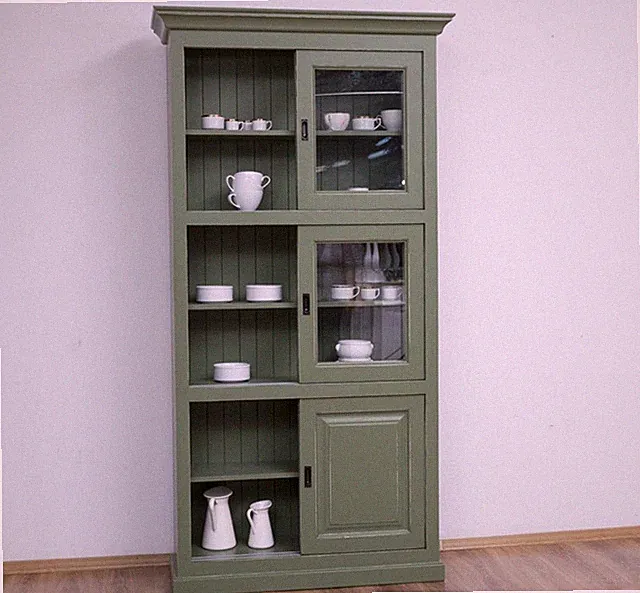 Vitrine Vitrinenschrank Schrank mit Schiebetüren Landhaus Stil Grün