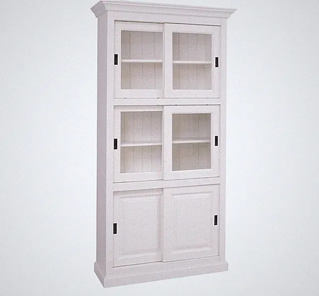 Vitrine Vitrinenschrank Schrank mit Schiebetüren Landhaus Stil weiß