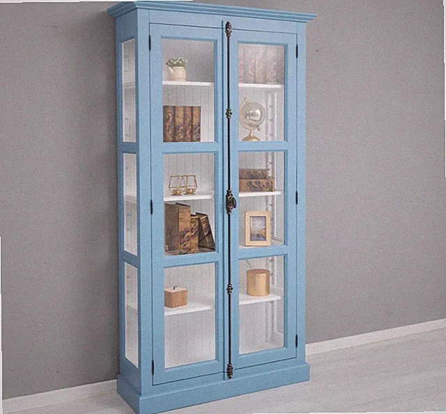 Vitrine Vitrinenschrank Schrank Regal Regalschrank hellblau Vitrine Landhaus
