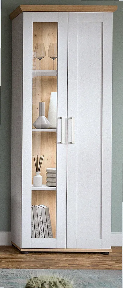 Vitrine Vitrinenschrank weiß Lärche Eiche Landhaus Schrank 2-trg 8 Fächer Mirano