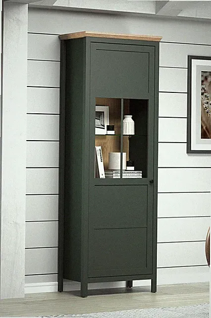 Vitrine Vitrinenschrank Wohnzimmerschrank Hochschrank Glas grün Eiche 70 cm