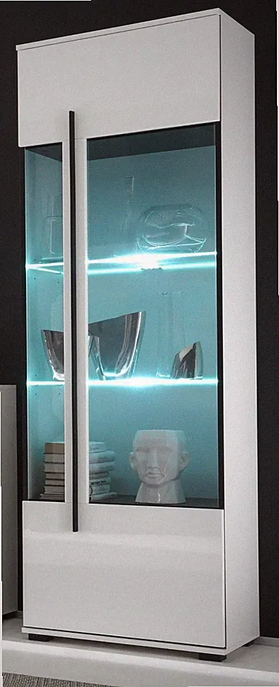 Vitrine Vitrinenschrank Wohnzimmerschrank weiß Hochglanz 60 x 200 cm Design-D