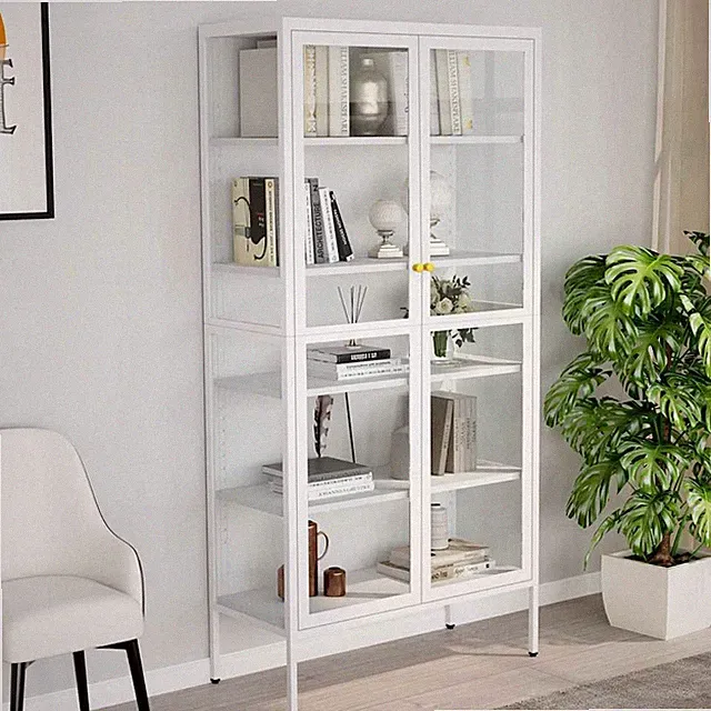 Vitrine Weiß 90x40x180 cm Stahl und Gehärtetes Glas