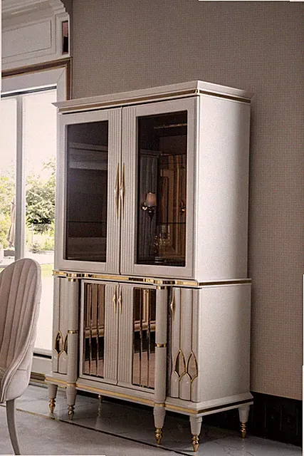 Vitrine Weiß Schrank Möbel Esszimmer Möbel Holz Luxus Metall Vitrinen