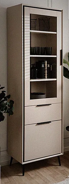 Vitrine Wohn- Esszimmer Vitrinenschrank Sand Schwarz Soft-Close 60 x 200 Brebbia