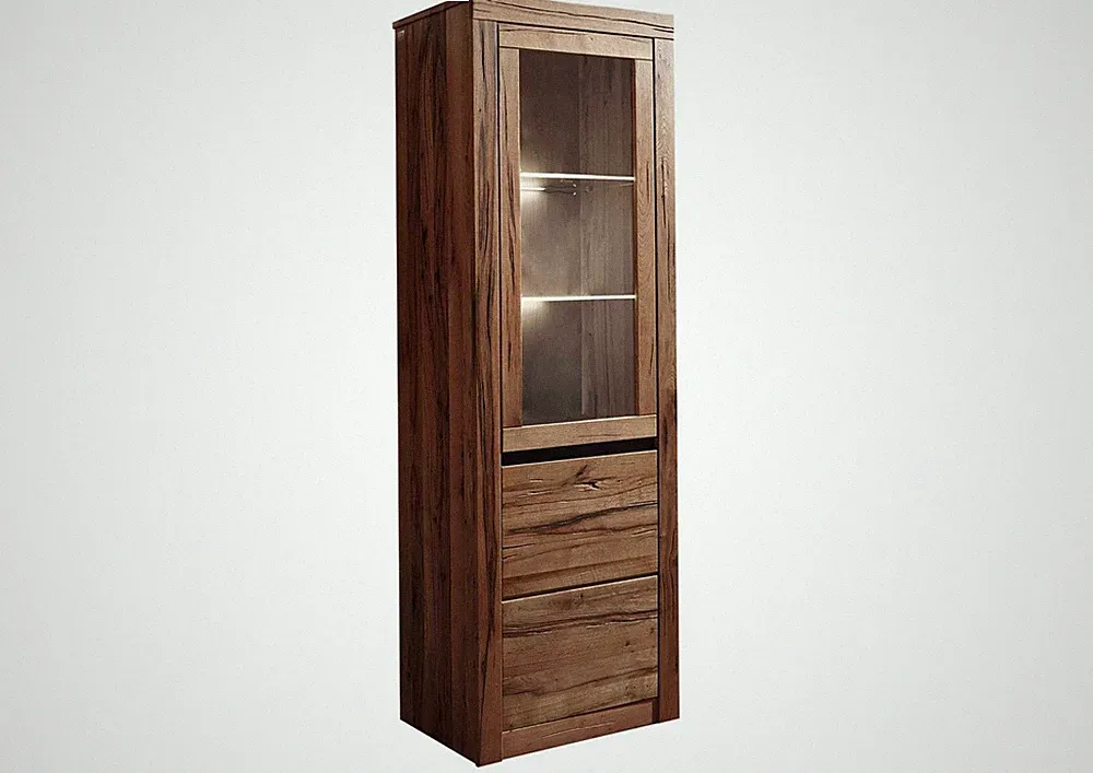 Vitrine Wohnzimmer groß schmal Massivholzvitrine Wildeiche / Zerreiche 62x191 cm