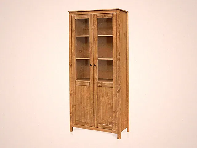Vitrine Wohnzimmerschrank 2 Türen 5Fächer TOBINO Massivholz Kiefernholz gewachst