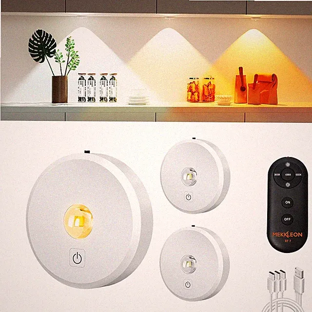 Vitrinenbeleuchtung LED kabellos, CCT, Aufladbar, Dimmbar, Weiß, 3 Stück