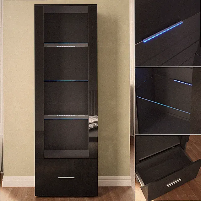 Vitrinenschrank 172cm Vitrine mit LED Beleuchtung Glasvitrine Schwarz Hochglanz