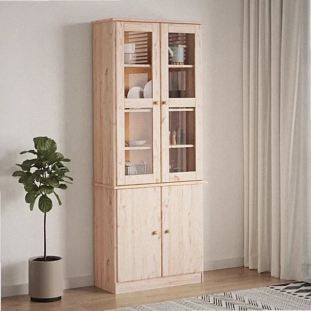 Vitrinenschrank ALTA Massivholz Kiefer 77x35x186,5 cm mit Glastüren