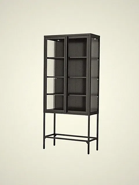 Vitrinenschrank aus Metall mit gehärtetem MORU-Glas und Glas-Seiten,ca.180x80x40