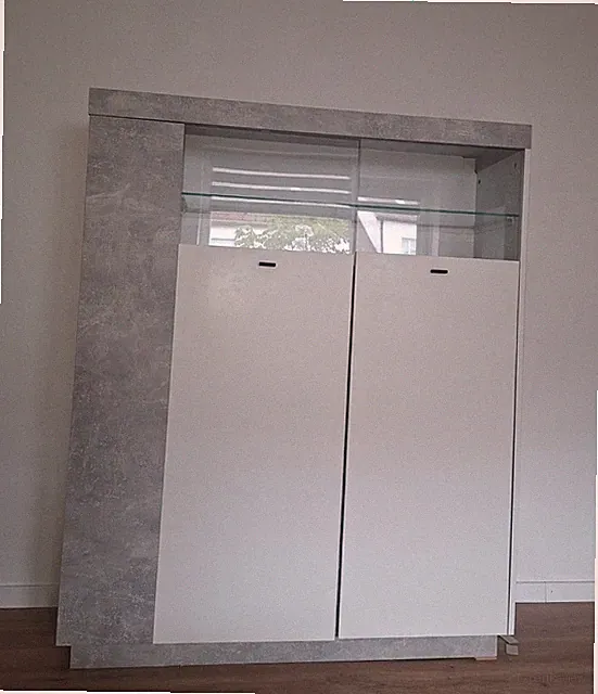 Vitrinenschrank Betongrau/weiß