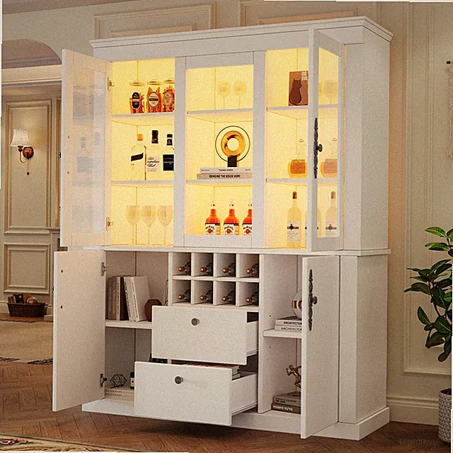 Vitrinenschrank Bücherschrank LED Standvitrine Glasvitrine Highboard,2 Schublade