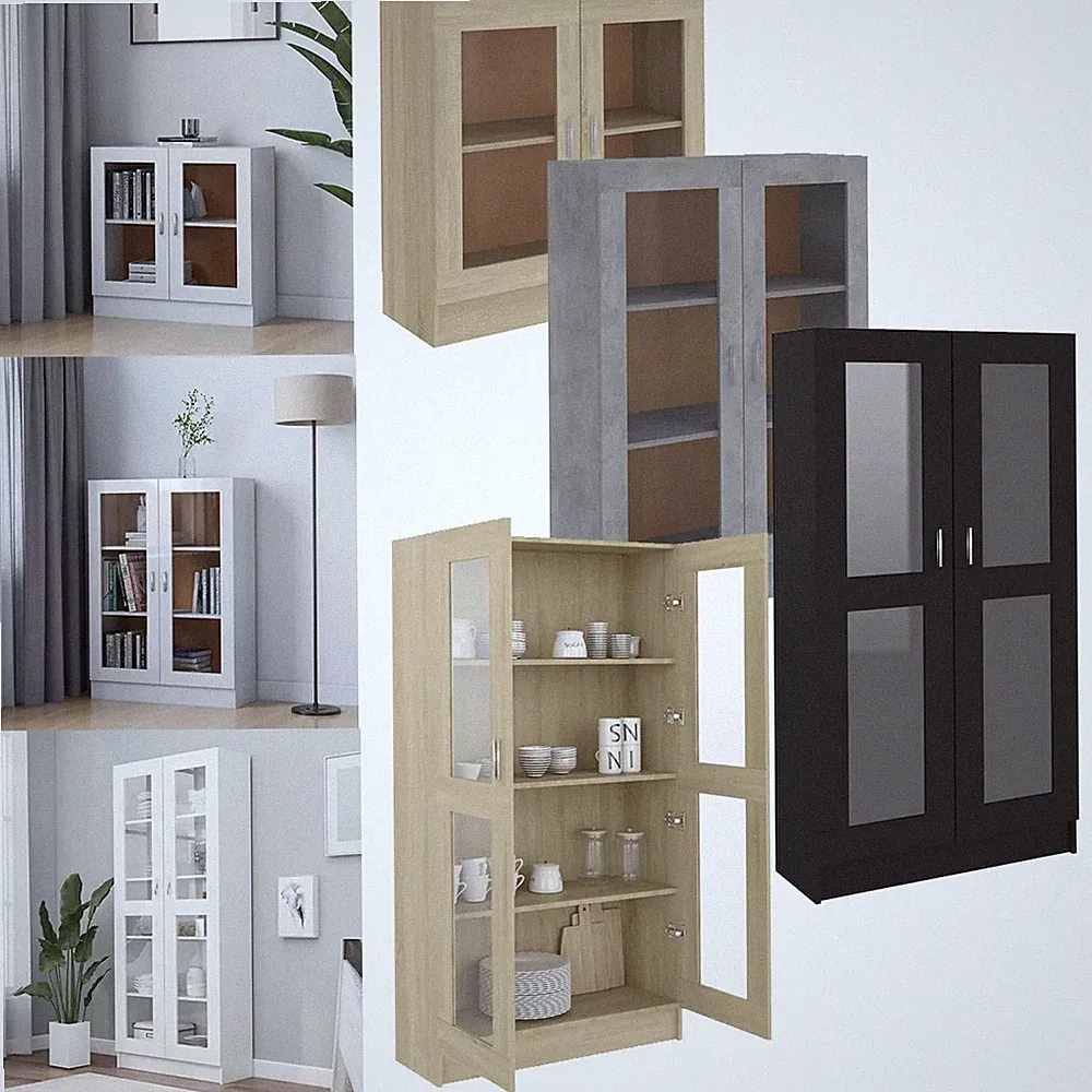 Vitrinenschrank Bücherschrank Standvitrine Vitrine Schrank Holzwerkstoff vidaXL